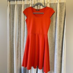 Pinc Cap Sleeve Red Flare Dress